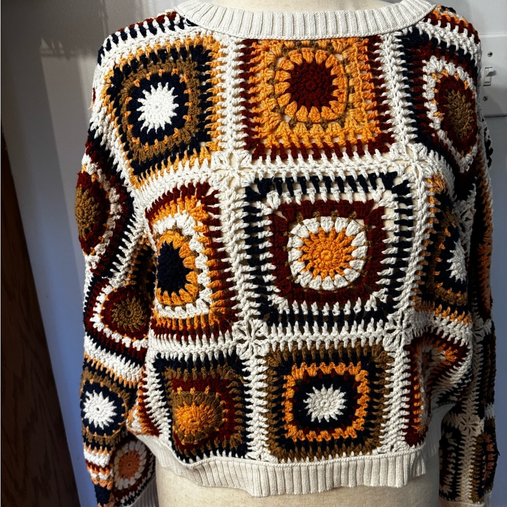 American Eagle Outfitters Crochet Patchwork Sweater